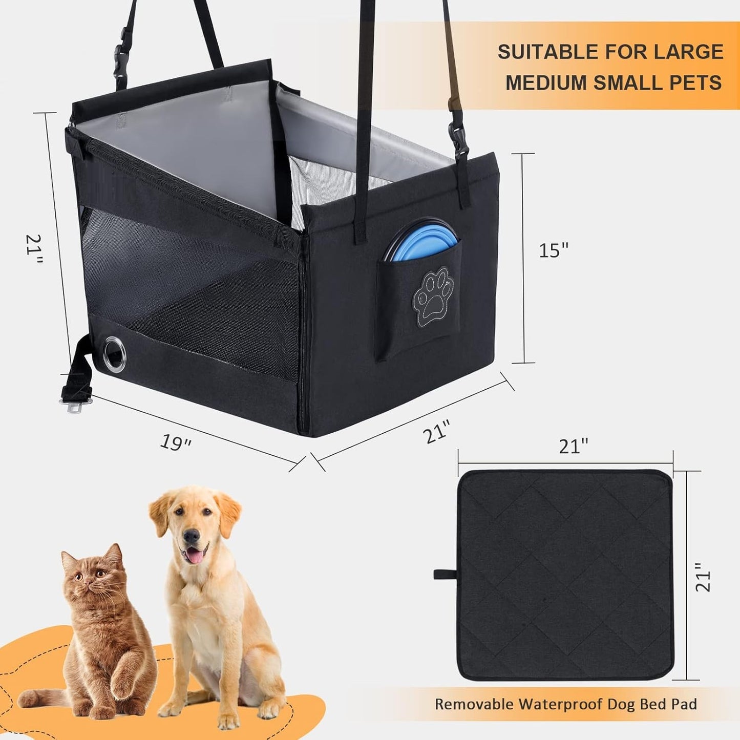 Spacious Pet Car Seat - Foldable and Washable
